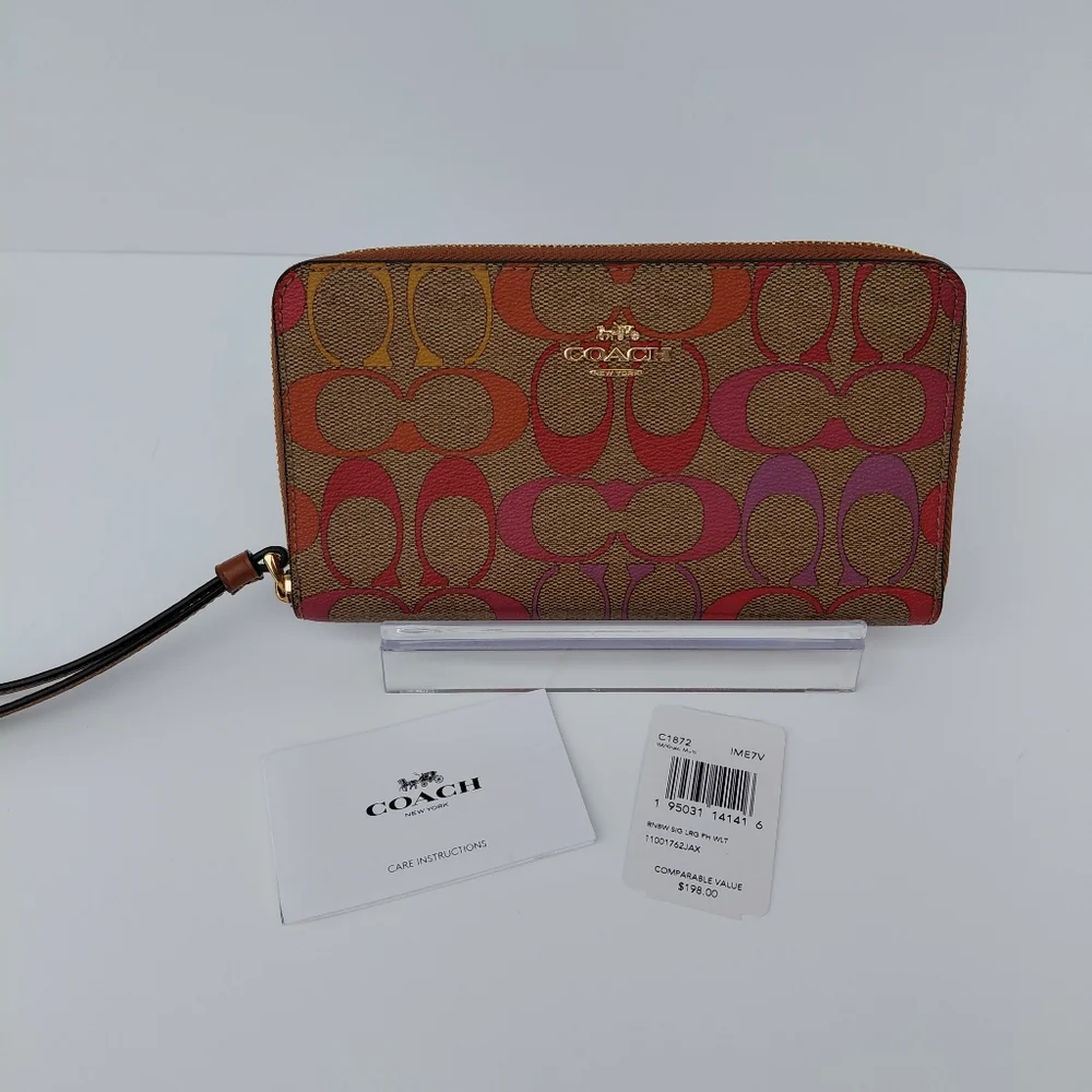 Coach Rainbow Multi-Color Signature Large Phone Wallet With Strap NWT 🌈🌈 - Picture 1 of 11